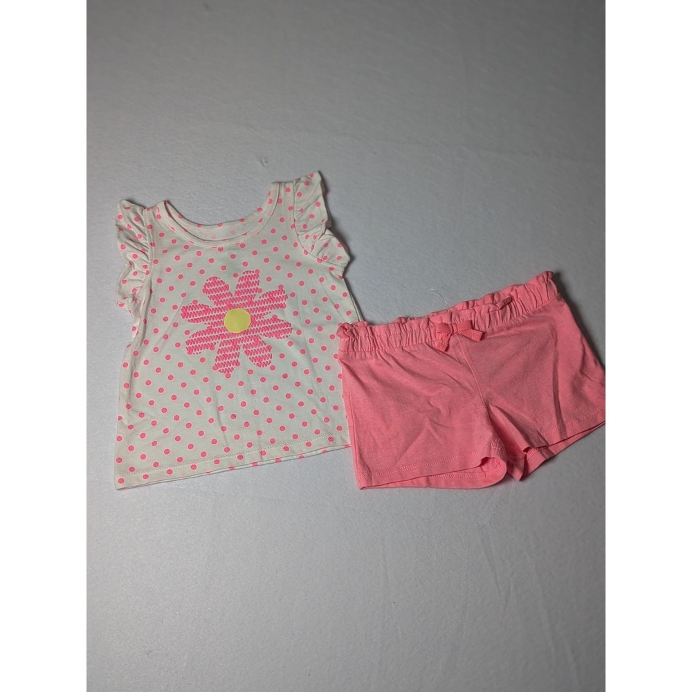 Girls 2T Pink Polka Dot Flower Flutter Sleeve Top and Shorts Set wiggles‎